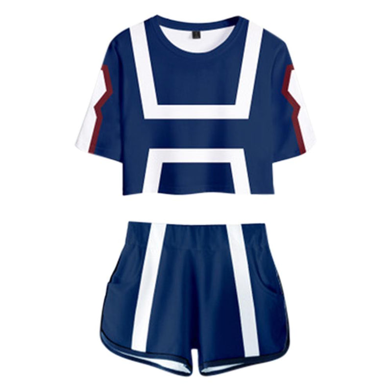 Women My Hero Academia Crop Top Sets UA Training Suit Cosplay Short Sleeve T-shirt Shorts 2 Pieces Sets Casual Clothes