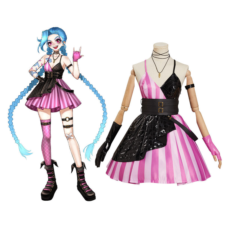 LoL Jinx Original Design Cosplay Costume Goth Lolita Dress Outfits