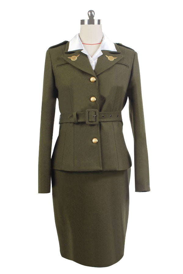 Captain America: The First Avenger Agent Peggy Carter Suit Cosplay Costume Version Green