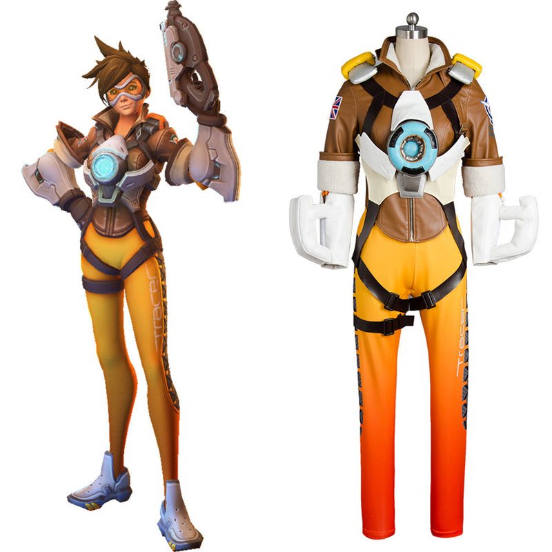 Overwatch OW Tracer Lena Oxton Outfit Battle Suit Cosplay Costume