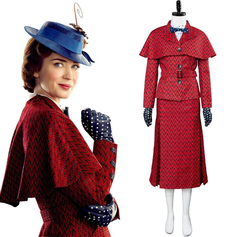 2018 Mary Poppins Returns Costume Mary Poppins Dress Hat Red Version