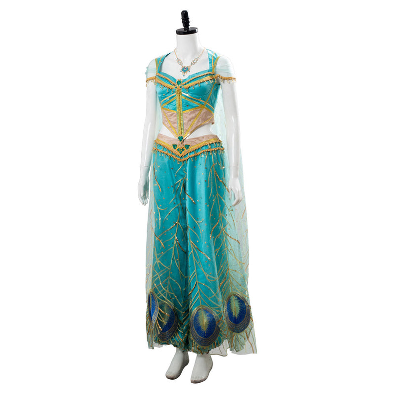 Adult Aladdin Naomi Scott Princess Jasmine Peacock Outfit Cosplay Costume