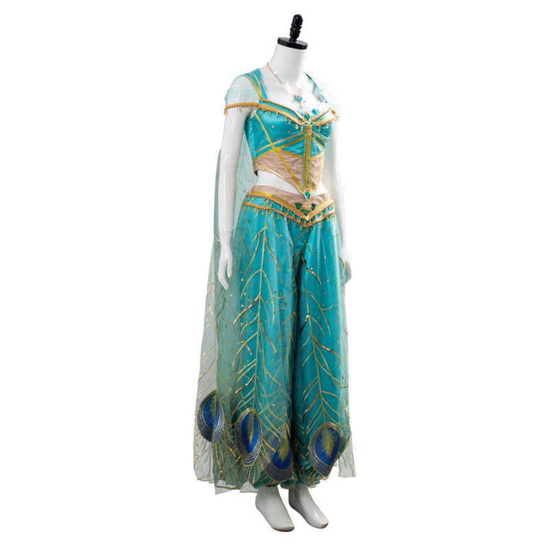 Adult Aladdin Naomi Scott Princess Jasmine Peacock Outfit Cosplay Costume