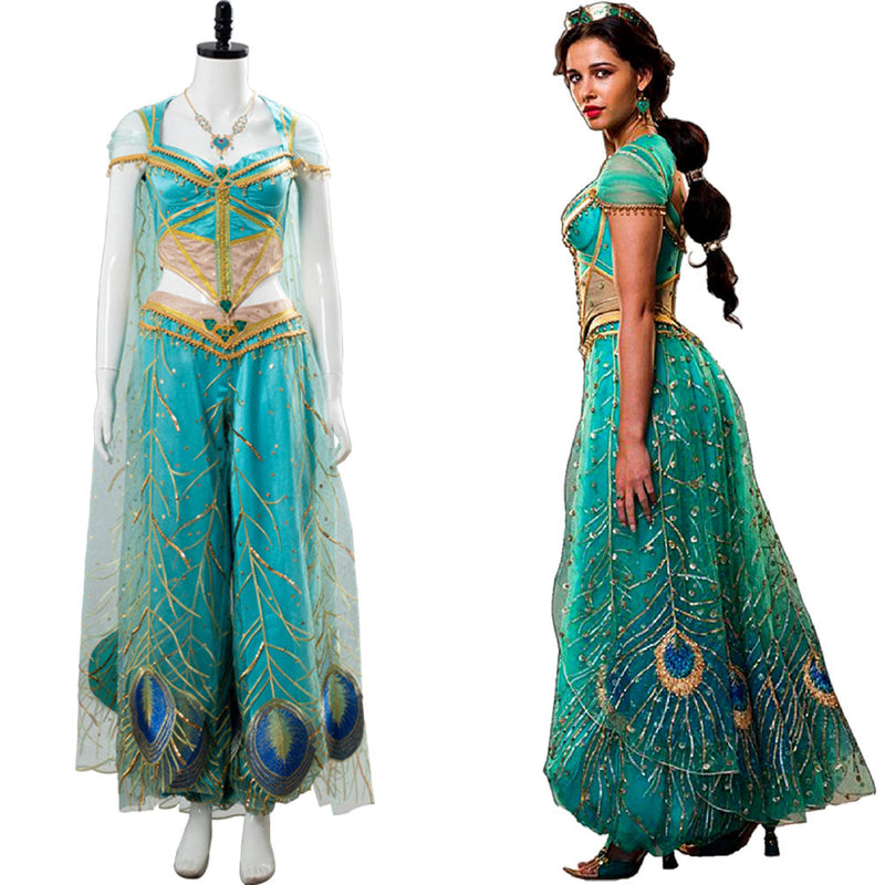 Adult Aladdin Naomi Scott Princess Jasmine Peacock Outfit Cosplay Costume