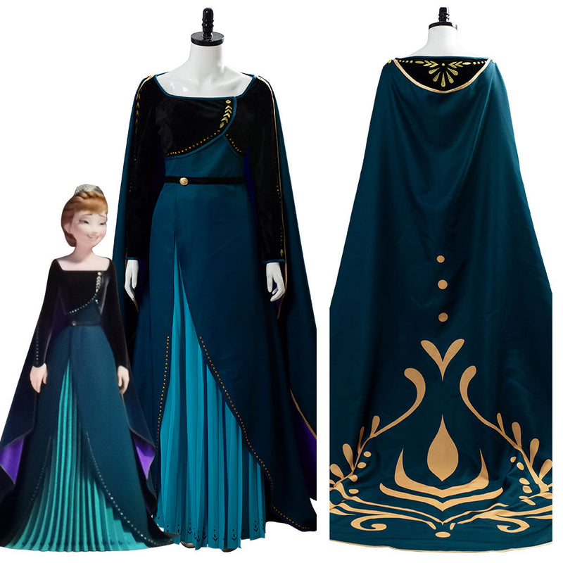 Frozen 2 Queen Anna Coronation Gown Dark Green Dress Cosplay Costume