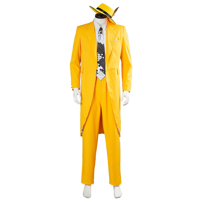 The Mask Jim Carrey Yellow Suit Men Uniform Outfit Halloween Carnival Costume Cosplay Costume