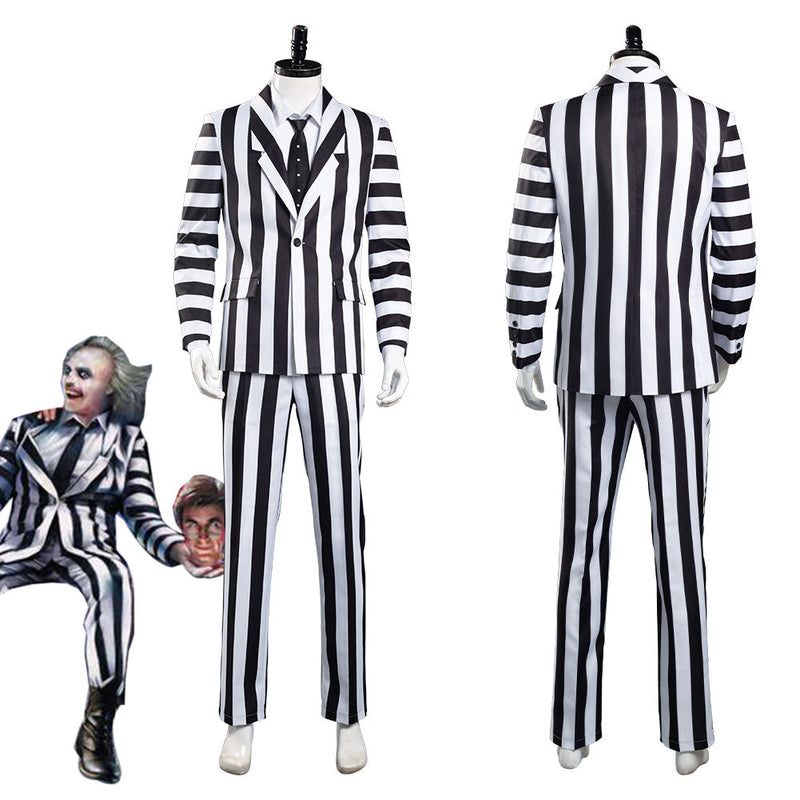 Movie Beetlejuice Lydia Deetz /Adam Cosplay Costume Red Wedding Dress / Striped Suit Outfits Halloween Carnival Suit