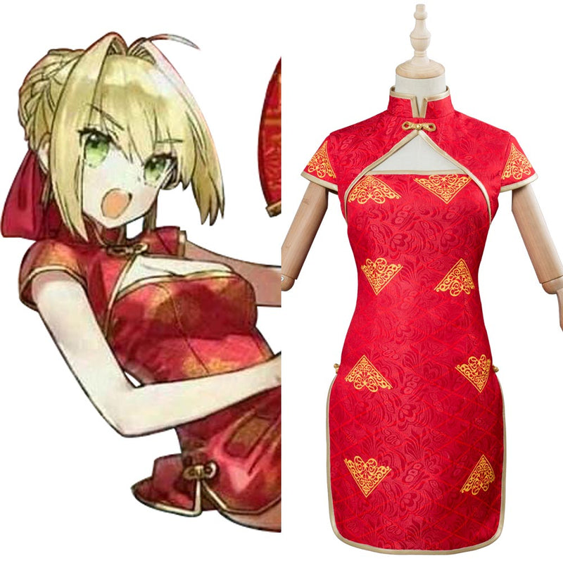 Fate Extella Link Nero Saber Cheongsam Red Dress Cosplay Costume