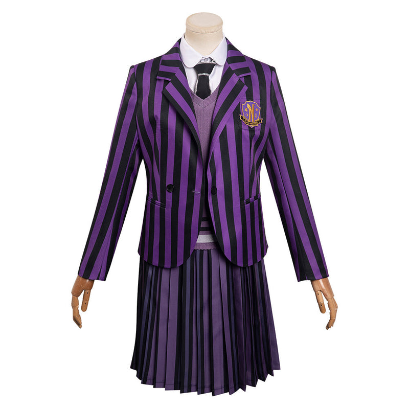 Kids Girls Wednesday Addams Enid Cosplay Costume Purple School Uniform Skirt Outfits Halloween Carnival Party Suit