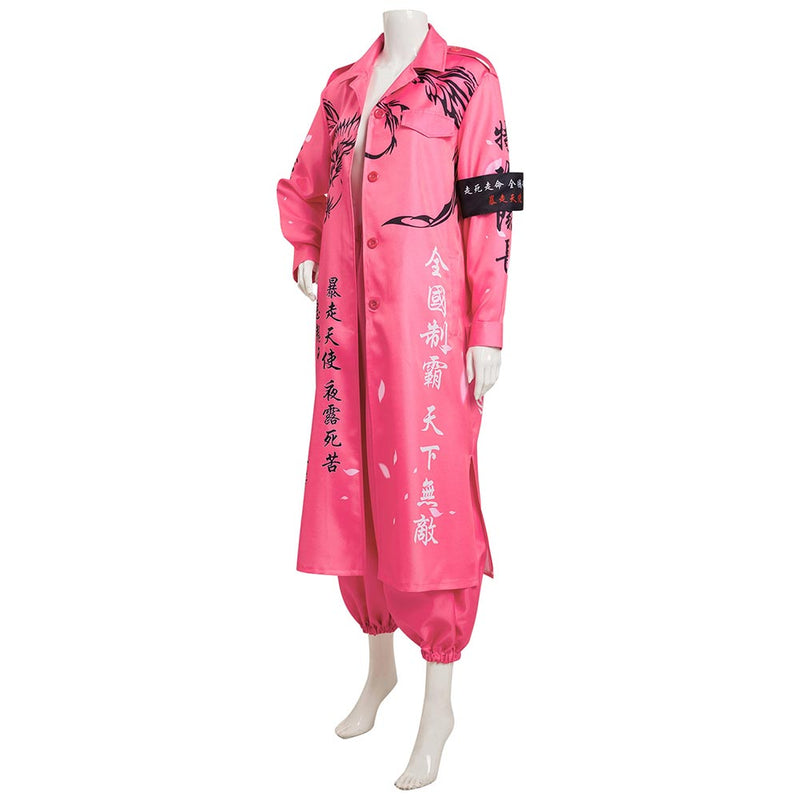 Japanese Bosozoku Kimono Cosplay Costume Pink Coat Pants Outfits Halloween Carnival Suit