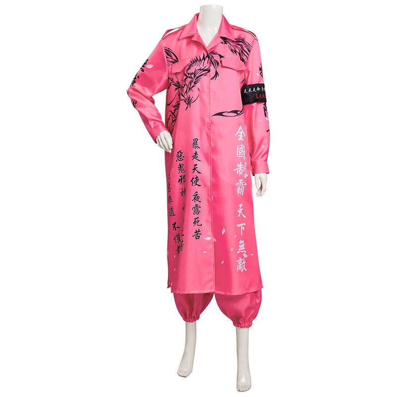 Japanese Bosozoku Kimono Cosplay Costume Pink Coat Pants Outfits Halloween Carnival Suit