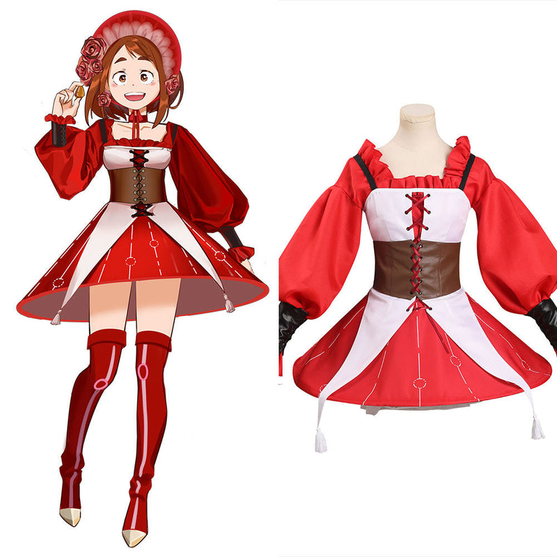 My Hero Academia OCHACO URARAKA  Cosplay Costume Red Dress Outfits Halloween Carnival Suit