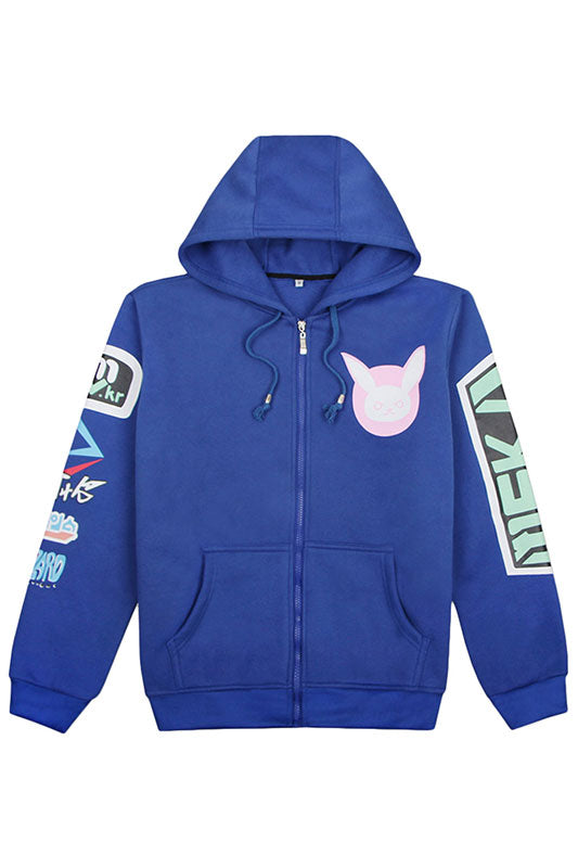 Overwatch D.va Song hana fleece zip-up Hoodie hooded Sweatshirt Blue