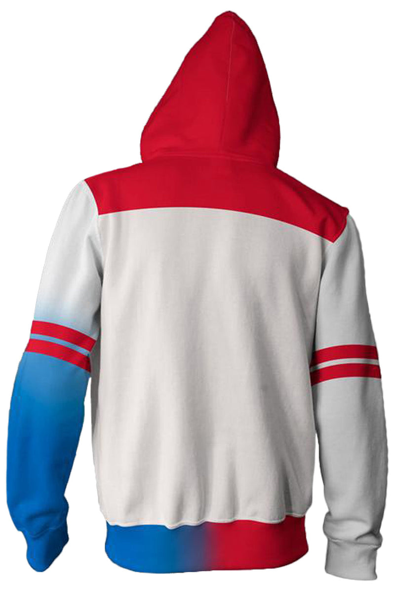 Suicide Squad Harley Quinn White Red Pattern Hoodie Girls Zip Up Sweatshirt