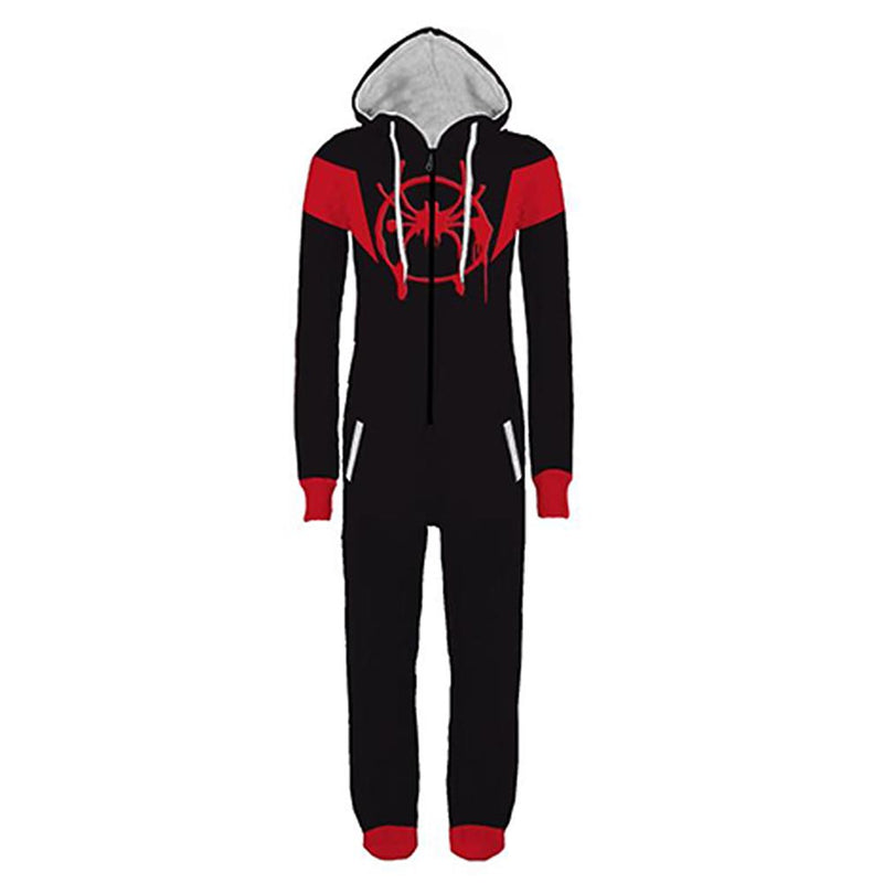 Halloween Into The Spider-Verse Miles Morales Pajamas Cartoon Onesie Hooded Pajamas Cosplay Costume