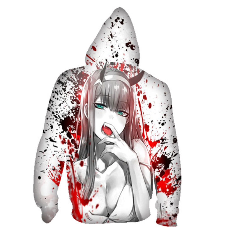 Anime DARLING in the FRANXX Hoodies Zero Two Cosplay Hooded Sweatshirt Casual Streetwear Pullover Hoodie