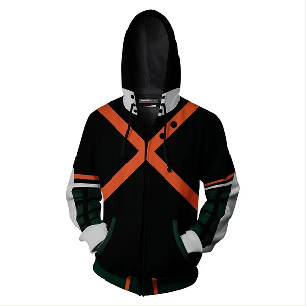 Anime My Hero Academia Bakugou Katsuki Cosplay Costume Tee Hoodie Zip Sweatshirt