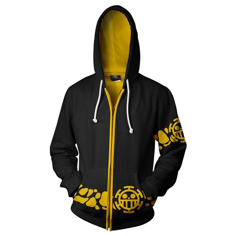 Unisex One Piece Trafalgar Law Cosplay Hoodie 3D Printed Sweatshirt Men Women Casual Zip Up Streetwear