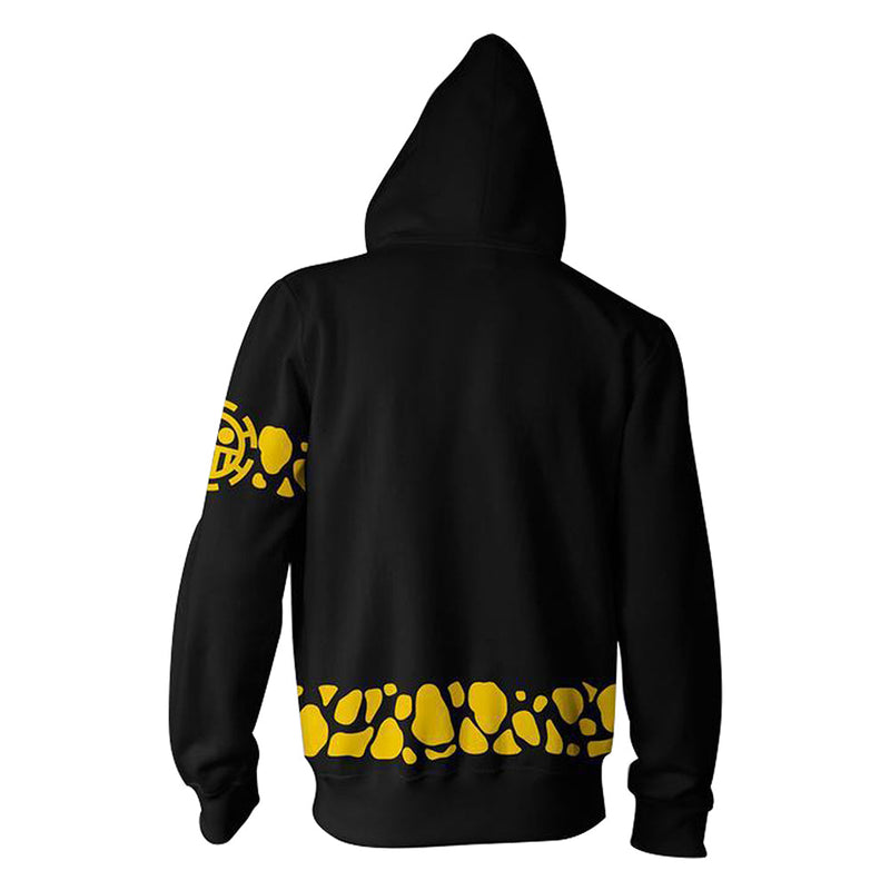 Unisex One Piece Trafalgar Law Cosplay Hoodie 3D Printed Sweatshirt Men Women Casual Zip Up Streetwear