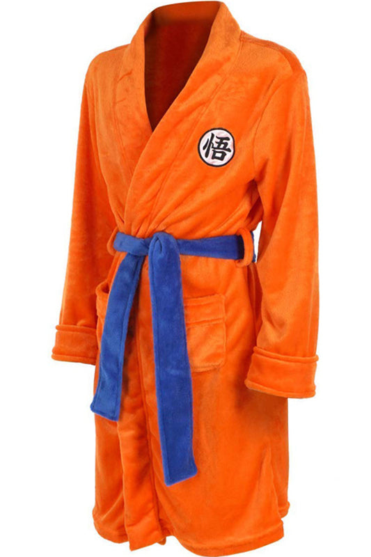 Mens Bathrobe Dragon Ball Son Goku Outfit Pattern Plush Robe For Adults Orange