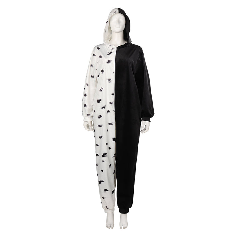 Cruella Cosplay Costume Sleepwear Jumpsuit Pajams Outfits Halloween Carnival Suit