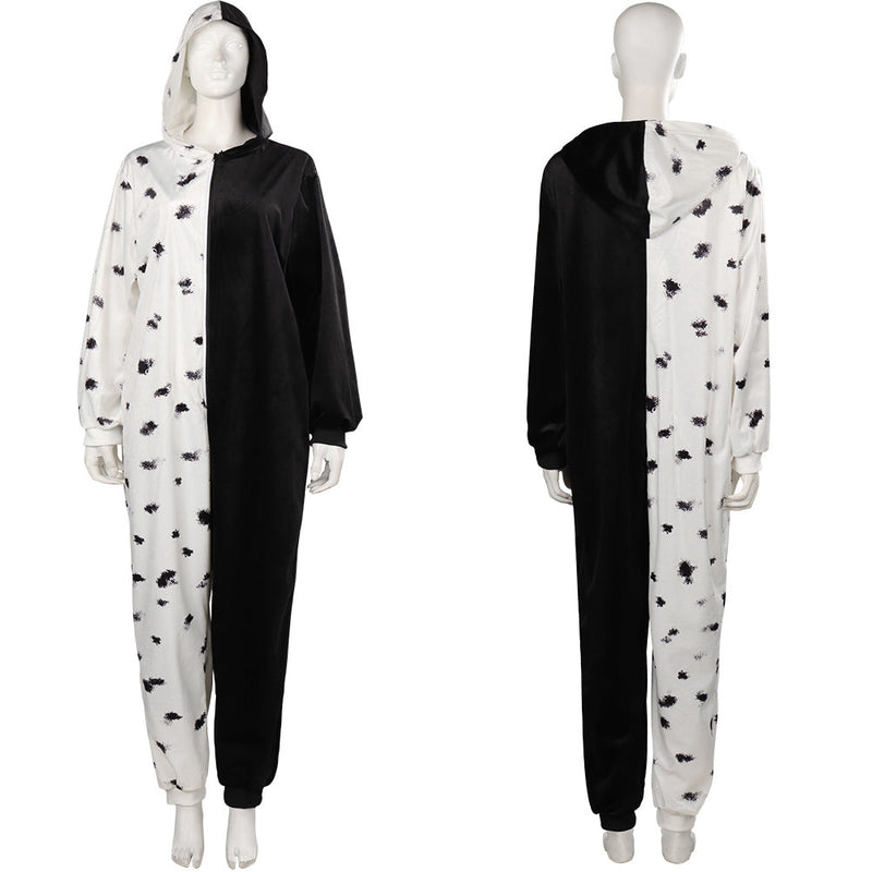 Cruella Cosplay Costume Sleepwear Jumpsuit Pajams Outfits Halloween Carnival Suit