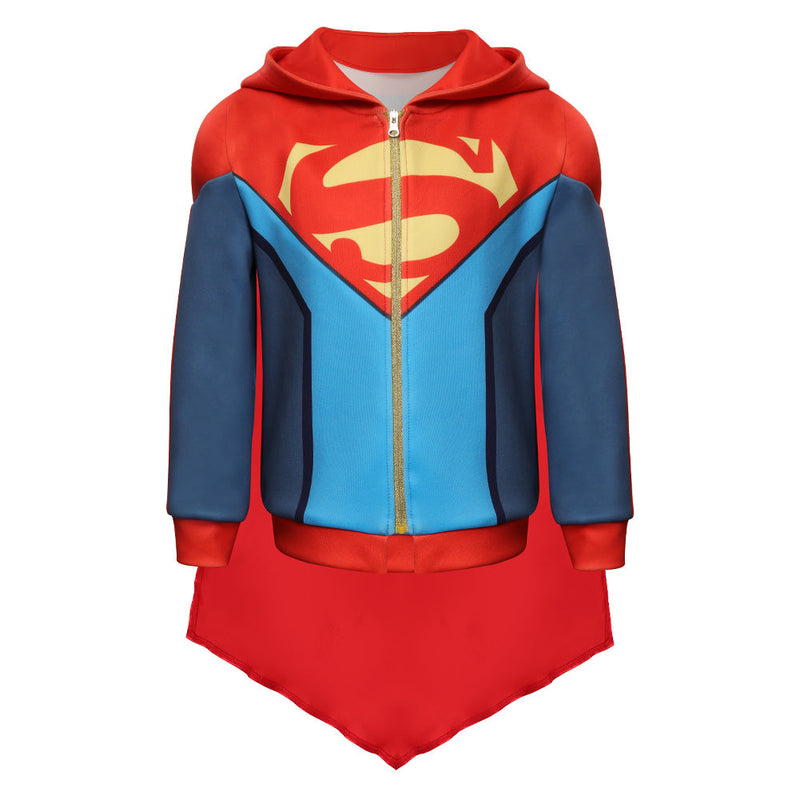 Kids Children Batman and Superman: Battle of the Super Sons-Superman Cosplay Costume Hoodie Outfits