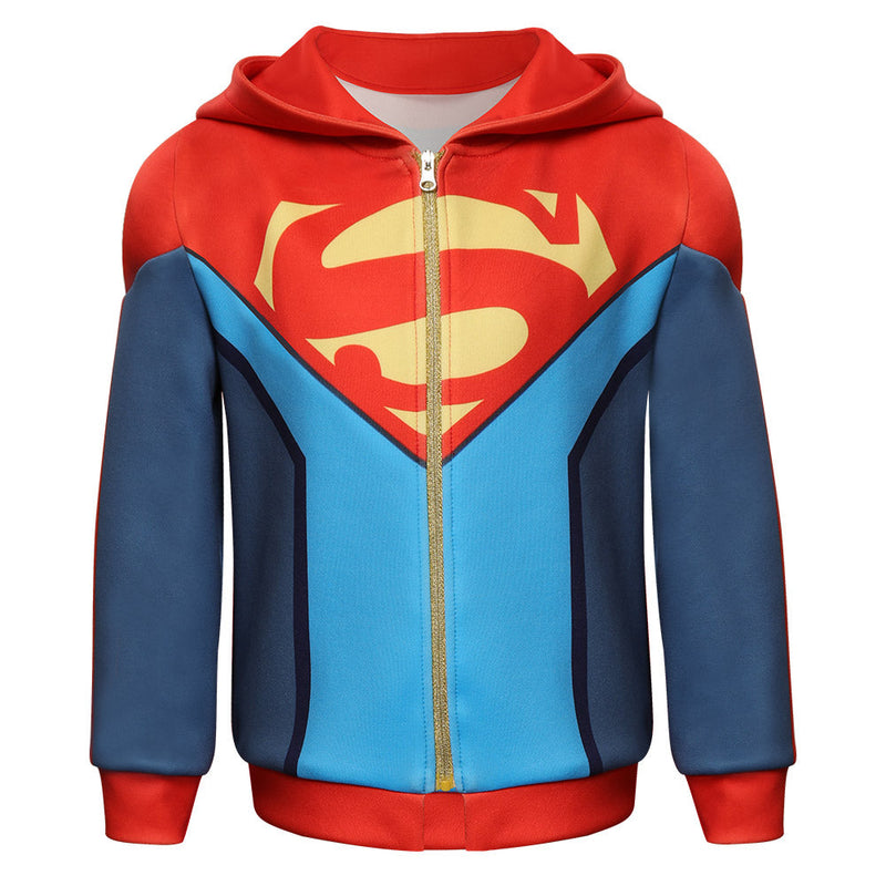 Kids Children Batman and Superman: Battle of the Super Sons-Superman Cosplay Costume Hoodie Outfits