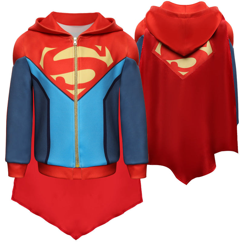 Kids Children Batman and Superman: Battle of the Super Sons-Superman Cosplay Costume Hoodie Outfits