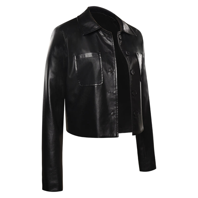 Wednesday (2022) Wednesday Addams Black Leather Coat Jacket Cosplay Costume Halloween Costume