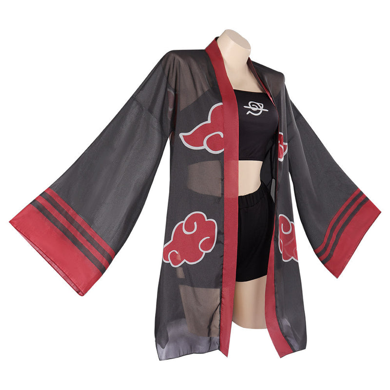 Naruto Akatsuki Swimsuit Cloak Cosplay Costume Three-Piece Swimwear Outfits