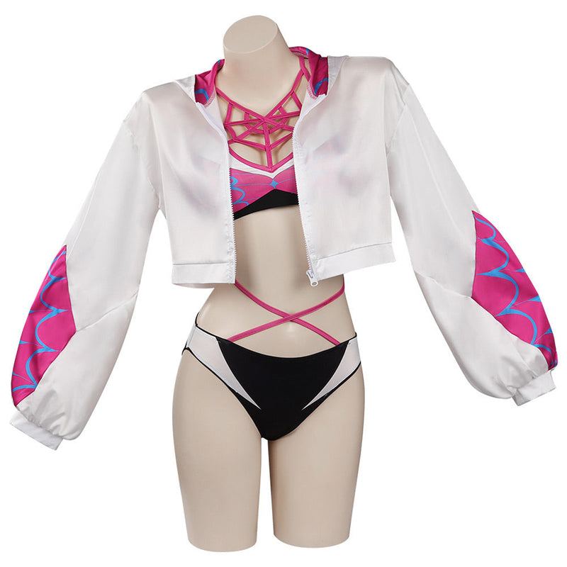 Spider-Man: Across The Spider-Verse Gwen Stacy Cosplay CostumeTop Shorts Cloak Swimsuit Outfits Halloween Carnival Suit