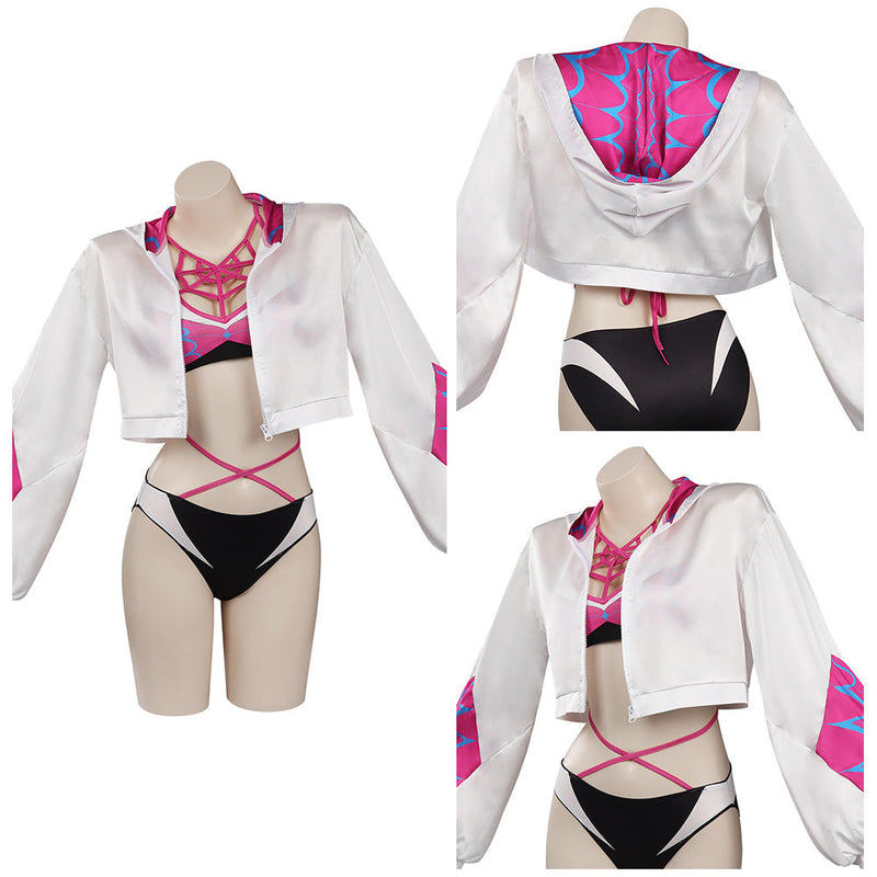 Spider-Man: Across The Spider-Verse Gwen Stacy Cosplay CostumeTop Shorts Cloak Swimsuit Outfits Halloween Carnival Suit