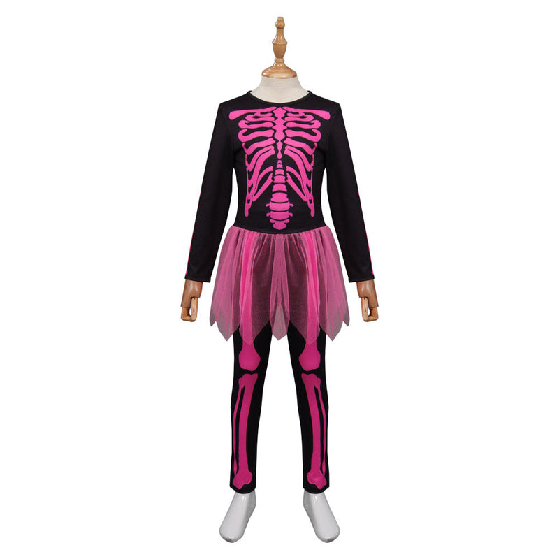 Kids Children Skull Cosplay Costume Outfits Halloween Carnival Suit