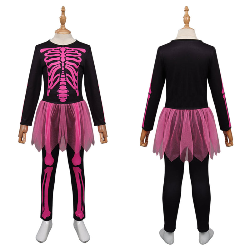 Kids Children Skull Cosplay Costume Outfits Halloween Carnival Suit