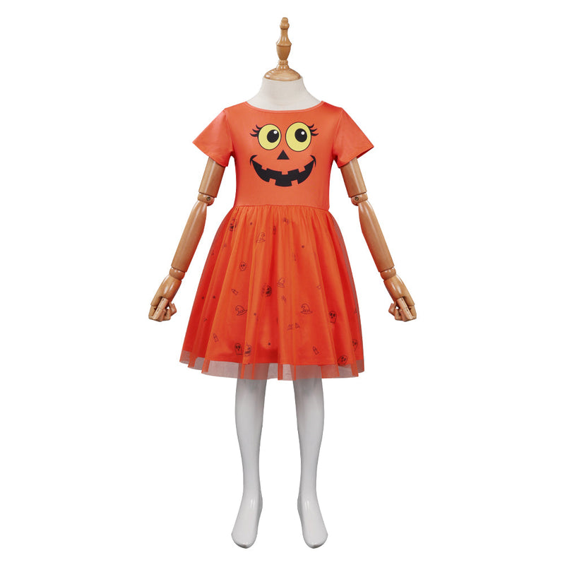 Kids Girls Pumpkin Cosplay Costume Masquerade Ball Dress Halloween Carnival Suit