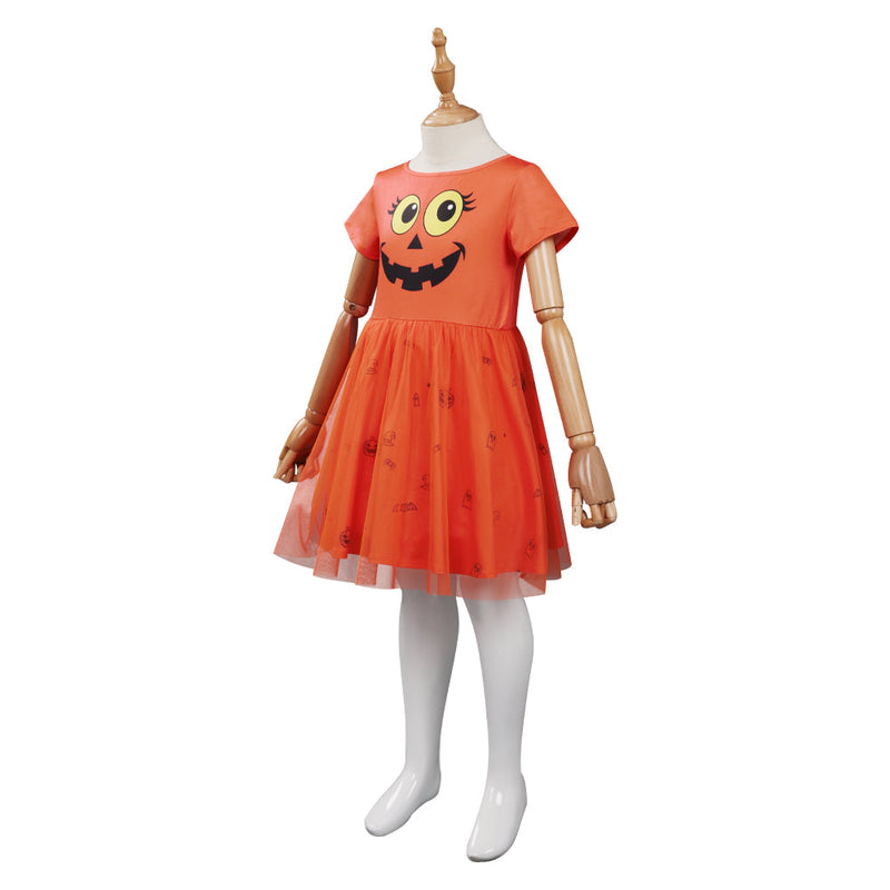 Kids Girls Pumpkin Cosplay Costume Masquerade Ball Dress Halloween Carnival Suit