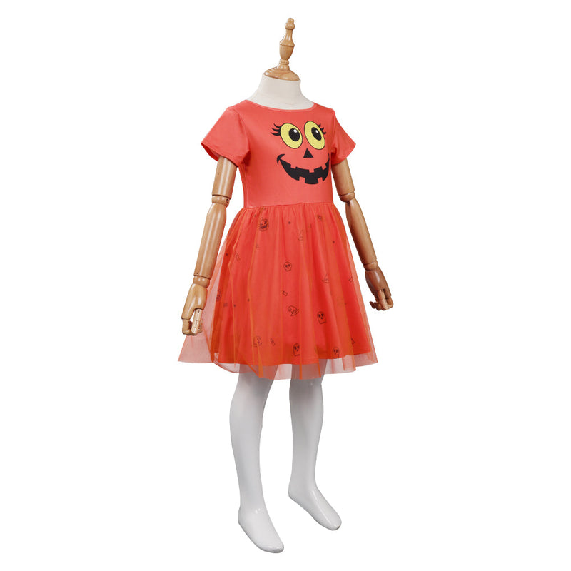 Kids Girls Pumpkin Cosplay Costume Masquerade Ball Dress Halloween Carnival Suit