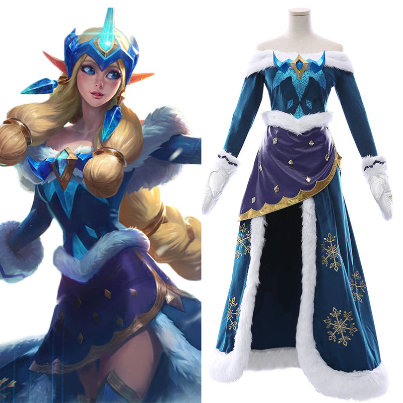 League of Legends Soraka Snowdown Skin Outfit Cosplay Costume Female