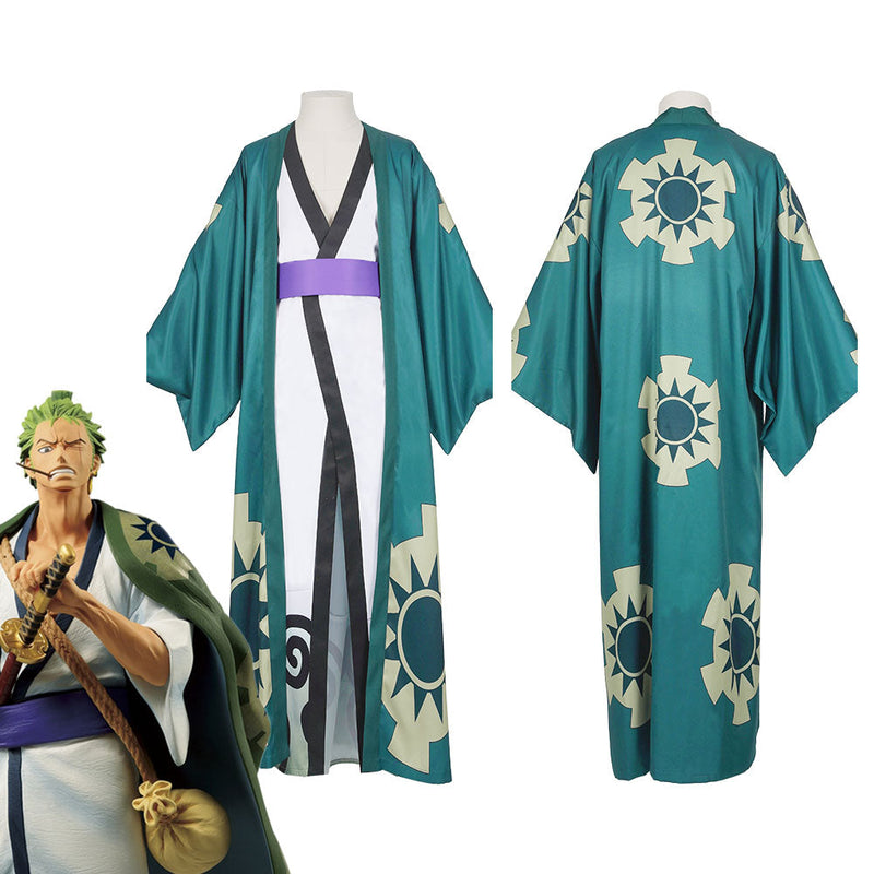 One Piece Roronoa Zoro Kimono Robe Full Suit Outfit Halloween Carnival Costume Cosplay Costume