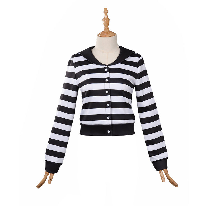 Wednesday (2022) Wednesday Addams Cosplay Costume Printed Stripe Shirt Coat Outfits Halloween Carnival Party Suit