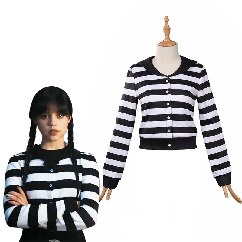 Wednesday (2022) Wednesday Addams Cosplay Costume Printed Stripe Shirt Coat Outfits Halloween Carnival Party Suit