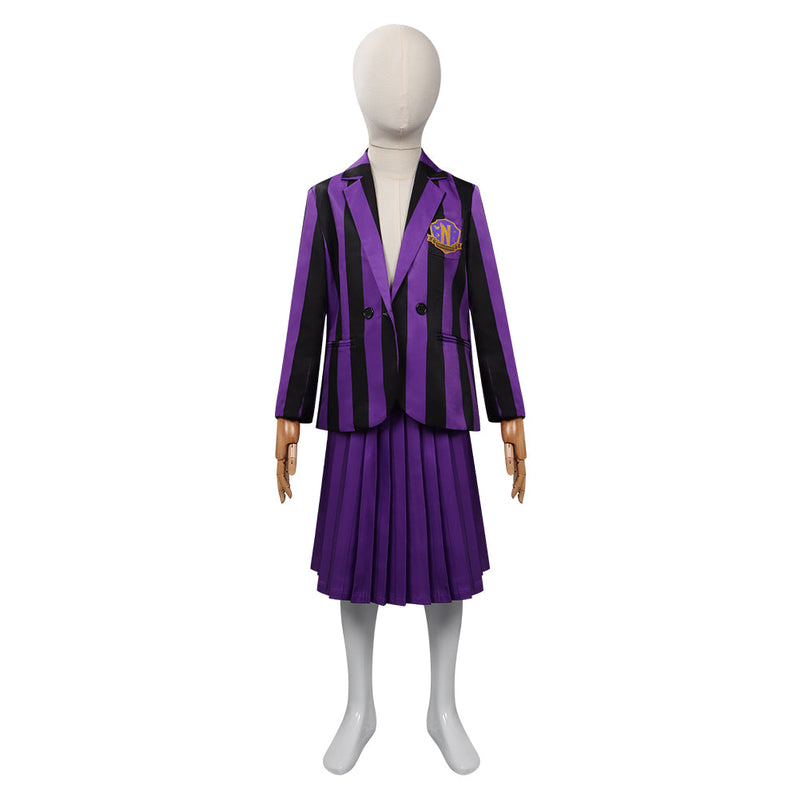 Kids Girls Wednesday (2022) Cosplay Costume Purple School Uniform Skirt Outfits Halloween Carnival Party Suit