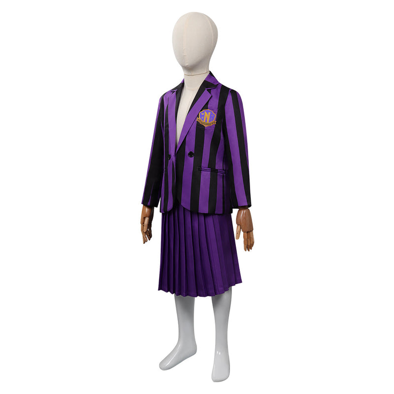 Kids Girls Wednesday (2022) Cosplay Costume Purple School Uniform Skirt Outfits Halloween Carnival Party Suit