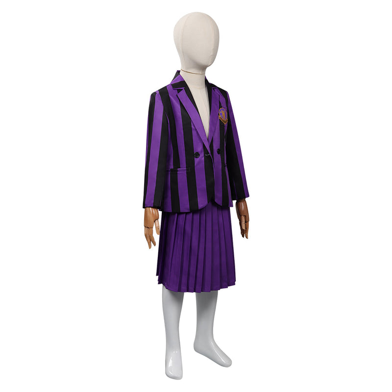 Kids Girls Wednesday (2022) Cosplay Costume Purple School Uniform Skirt Outfits Halloween Carnival Party Suit