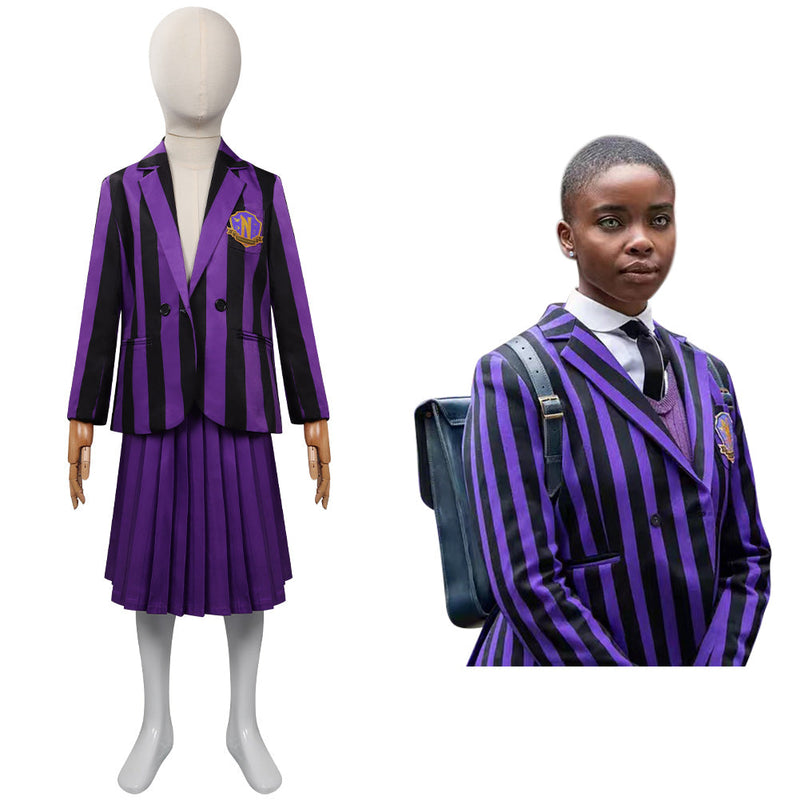 Kids Girls Wednesday (2022) Cosplay Costume Purple School Uniform Skirt Outfits Halloween Carnival Party Suit