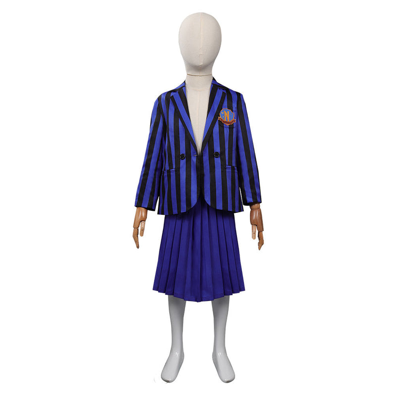 Kid Girls Wednesday (2022) Cosplay Costume Blue School Uniform Skirt Outfits Halloween Carnival Party Suit