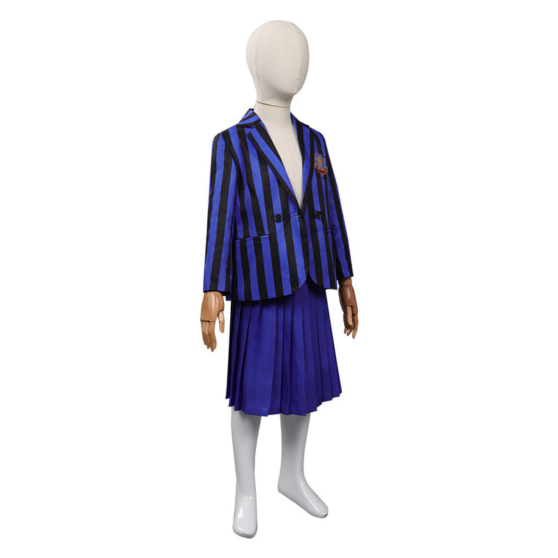 Kid Girls Wednesday (2022) Cosplay Costume Blue School Uniform Skirt Outfits Halloween Carnival Party Suit
