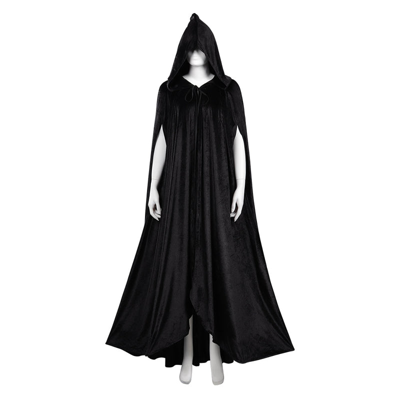 Witch Wizard Wizard Robe Cosplay Costume Black Short Sleeve Hooded Cloak Outfits