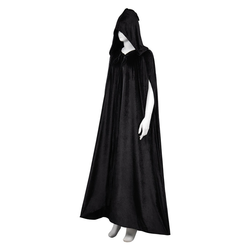 Witch Wizard Wizard Robe Cosplay Costume Black Short Sleeve Hooded Cloak Outfits